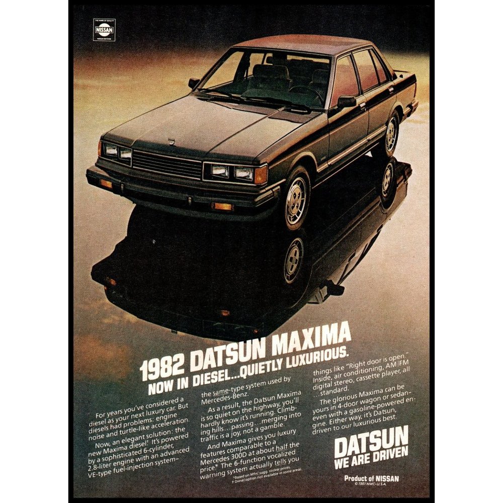 1982 Nissan Datsun Maxima 4 Door Sedan Vintage Print Ad Diesel Wall Art Photo